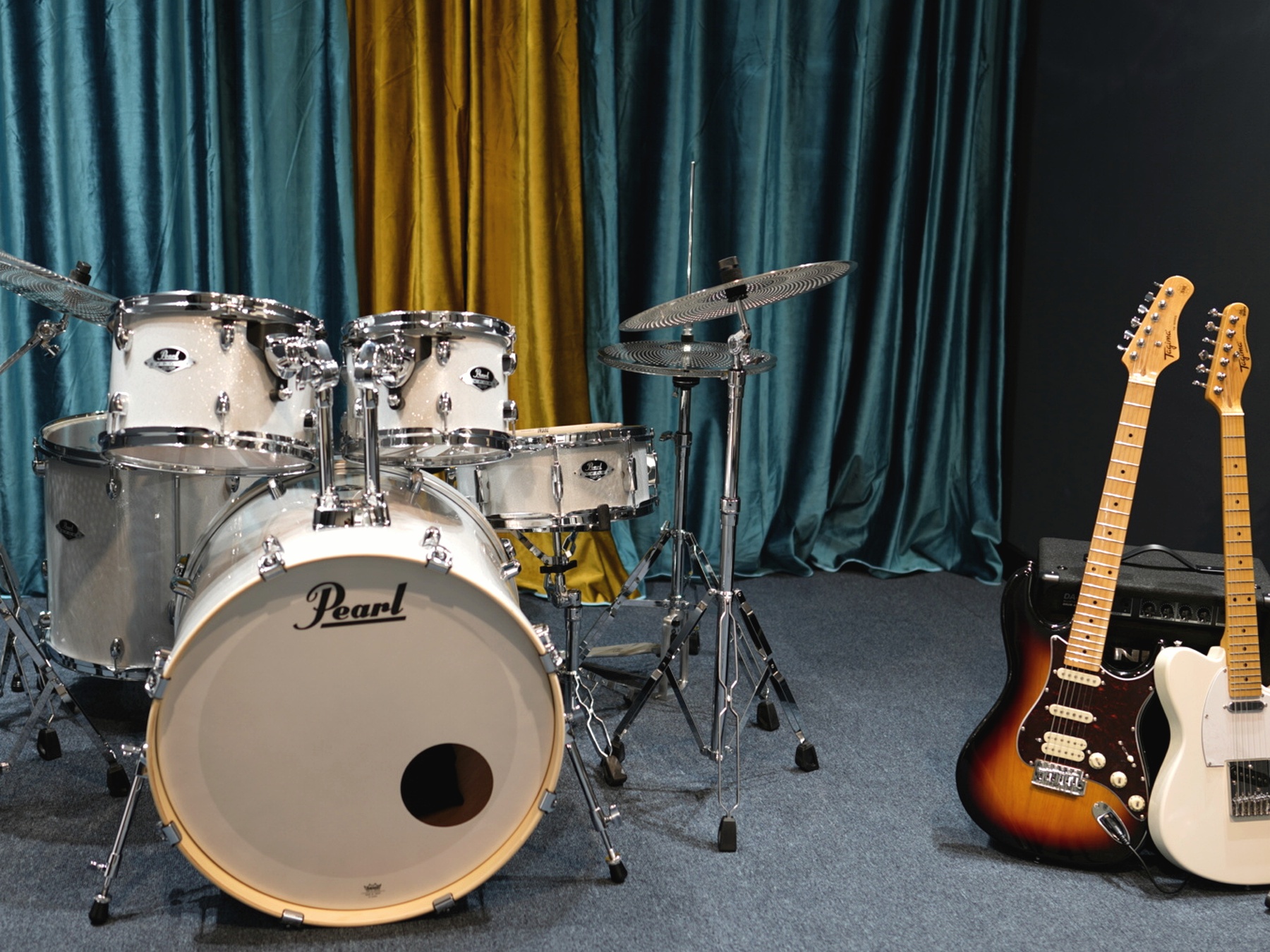 Music studio with drum kits