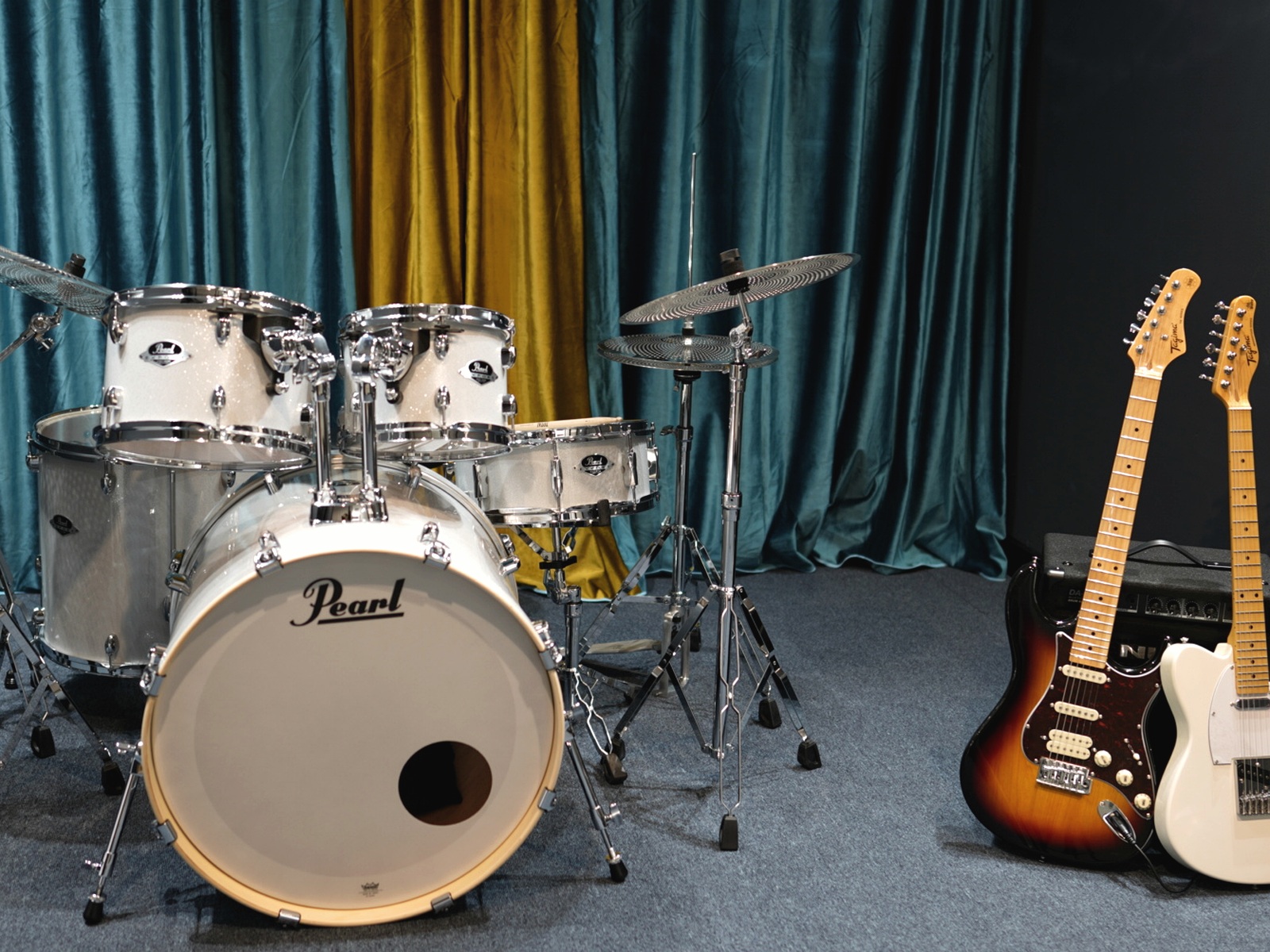 Music studio with drum kits